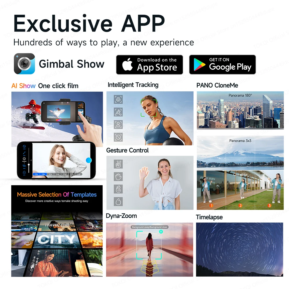 TOKQI M05 يده Gimbal 3-Axis مثبت الهاتف المحمول المدمج في قضيب تليسكوبي مع جهاز تحكم عن بعد لاسلكي للهواتف اطلاق النار مدونة فيديو