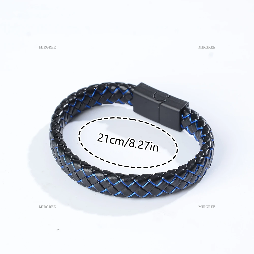 قطعة واحدة من سوار جلد البولي يوريثان المنسوج باللونين الأسود والأزرق للرجال، إكسسوار معصم كاجوال فريد، هدية ممتازة