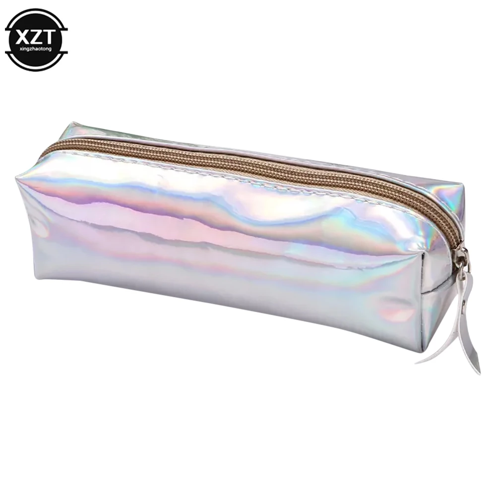 Colorful Waterproof Laser Pencil Case Rose Gold Pu Quality Supplies Kawaii Stationery Pencil Box  Stationery Makeup Storage Bag