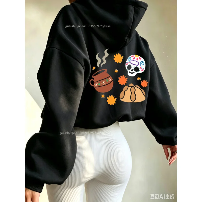 2026 Funny Vintage Oversized Hoodie Halloween Gifts Sugar Skull And Pot Pattern Autumn Winter Fall Clothes Y2K Sweatshirt
