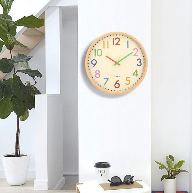 30cm Colorful Numeral Wall Clock Easy Read Quiet Movement Grains Battery Operated Clock for Home Office Classroom Decors