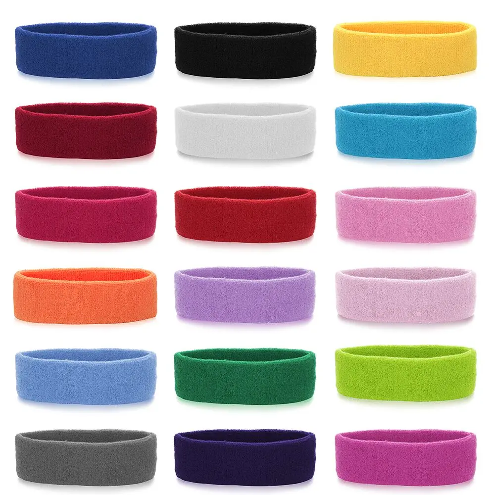 Terry Cloth For Yoga, Gym, Workout Tennis, Basketball Sports Headbands Cotton Sweatband Elastic Hair Bands Athletic Sweat Bands