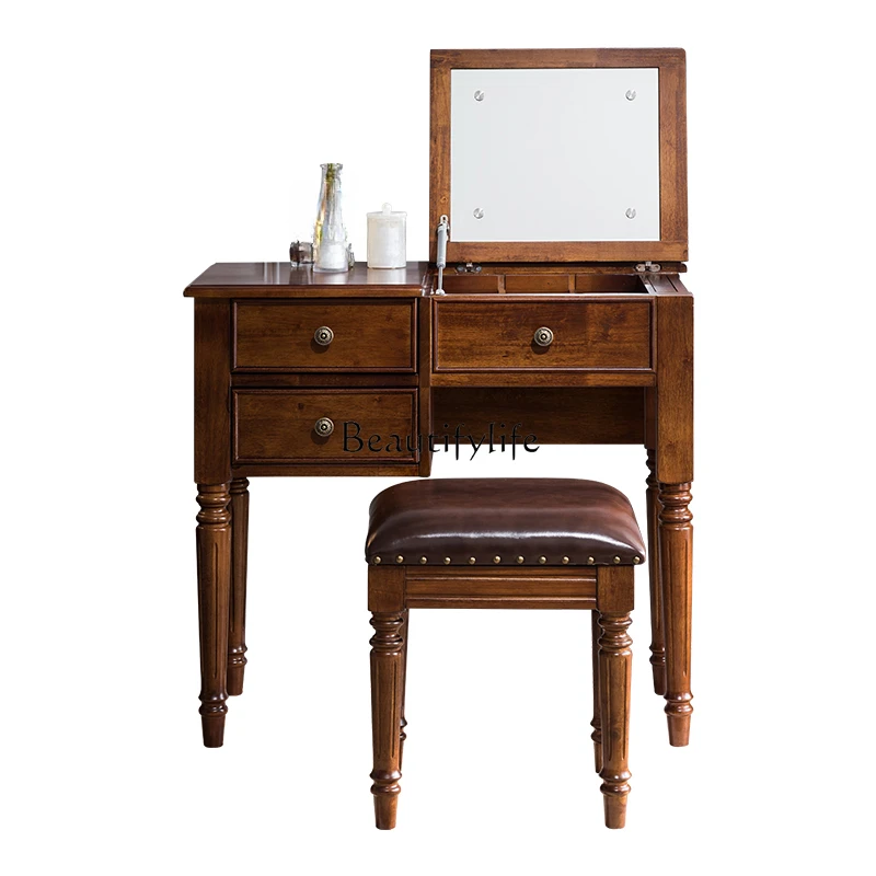 

All Solid Wood American Flip Dressing Table Light Luxury Multi-Functional Mirror Hidden Bedroom Modern Simple Folding Dresser