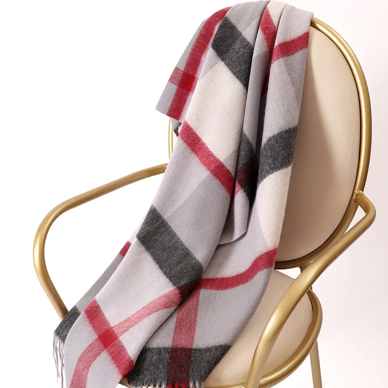 New 100%Wool Scarf Women Fashion Natural Fabric High Quality Plaid Printed Big Size Shawl Winter