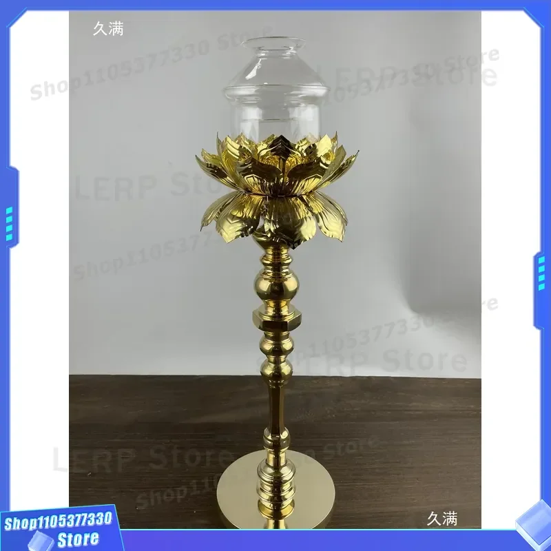 Tibetan Brass Butter Lamp Traditional Buddhist Temple Oil Light Long Wick Incense Burner for Home Altar Religious Ceremony