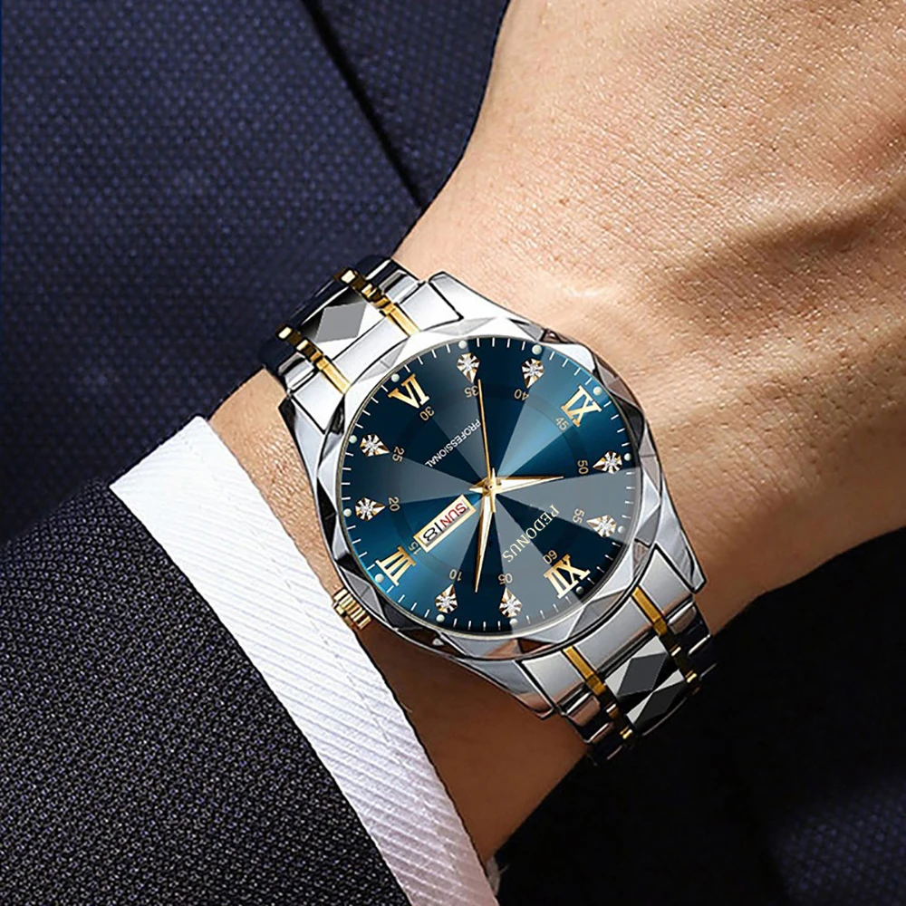 ساعة رجالية فاخرة مقاومة للماء وتقويم التاريخ كوارتز ساعة عصرية للأعمال