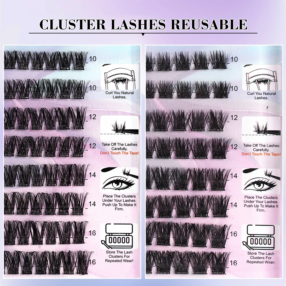 Press on Self-adhesive Lash Clusters No Glue Needed Mix Length D Curl No Sticky Residue Cluster EyeLashes Natural Look Beauty