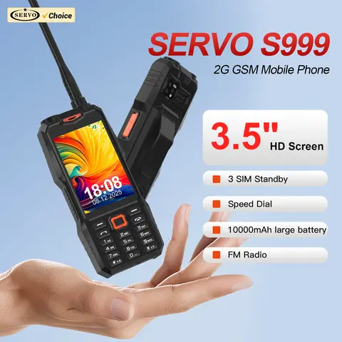 SERVO S999 기능 휴대 전화 3 SIM 대기 단축 다이얼 통화 녹음 큰 배터리 FM 3.5 인치 버튼 핸드폰 외부 안테나