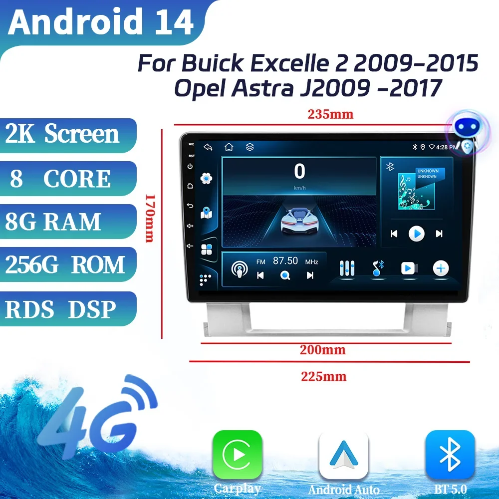 

Car Radio For Buick Excelle 2 2009-2015 Opel Astra J2009 -2017 Auto Stereo Multimedia 4G GPS Wireless CarPlay Touch Screen