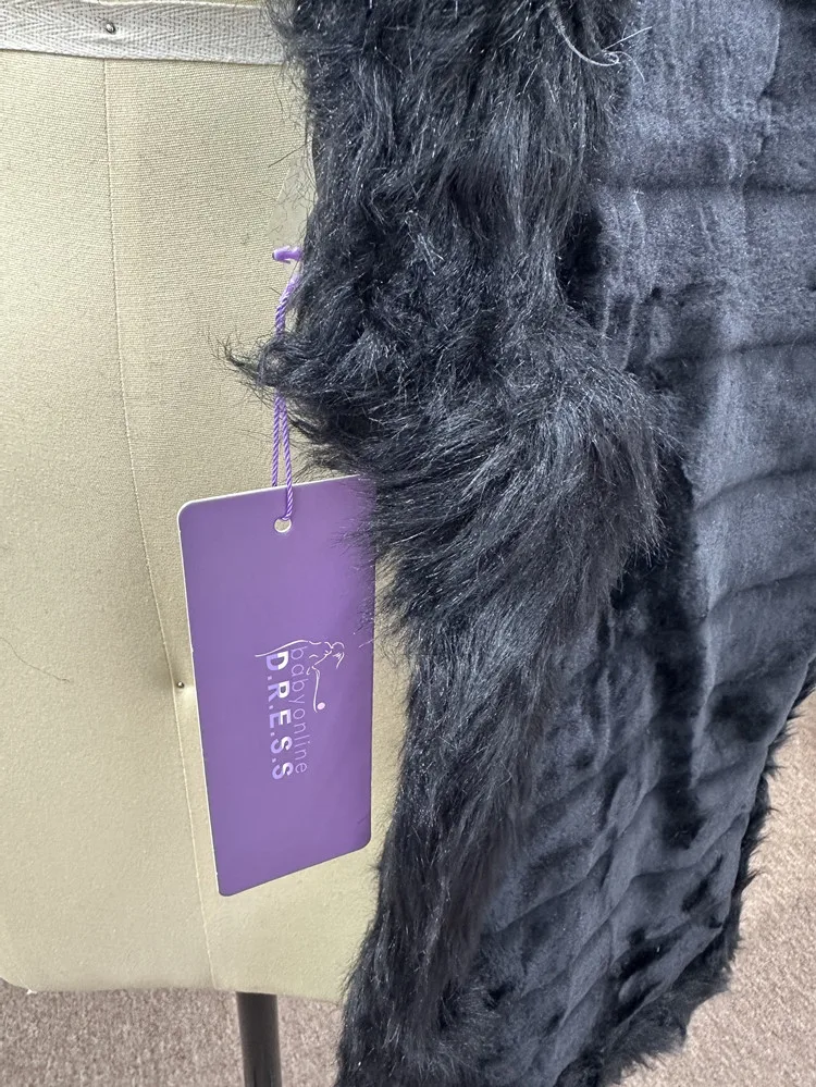 BABYONLINE D.R.E.S.S. Black Soft Plush Shawls Thicken Faux Fur Wraps Winter Warmer Elbow Length Cape Outerwear Women's Shrug image 6