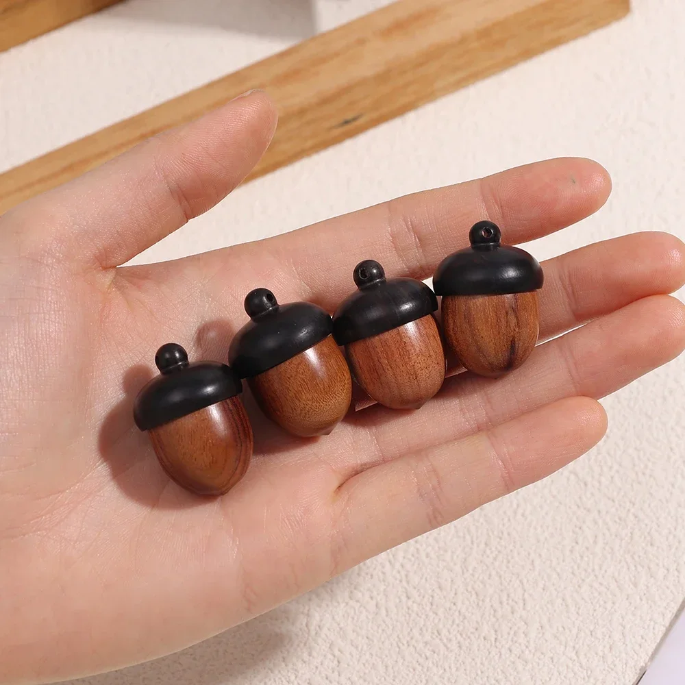 5/1Pcs Mini Wood Acorn Pill Case Portable Tablets Storage Sealed Can Pinecone Keychain Pendants DIY Jewelry Necklace Decorations