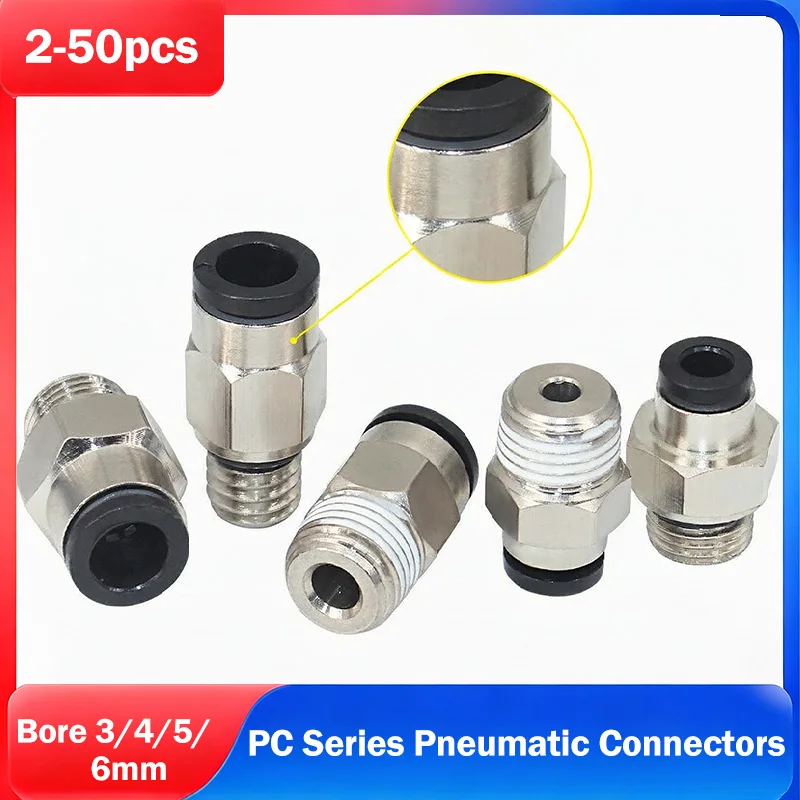 Bore3/4/5/6mm PC Series Air Fittings Quick Coupling Push In Hose Pneumatic Connectors Male Thread M3 M5 M6 PT1/8