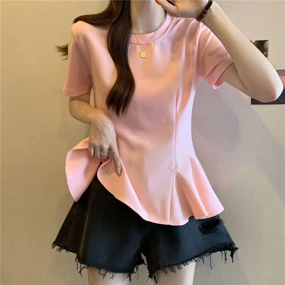 French gentle wind sweet pleated shirt summer 2024 new temperament loose thin lotus leaf short sleeve shirt