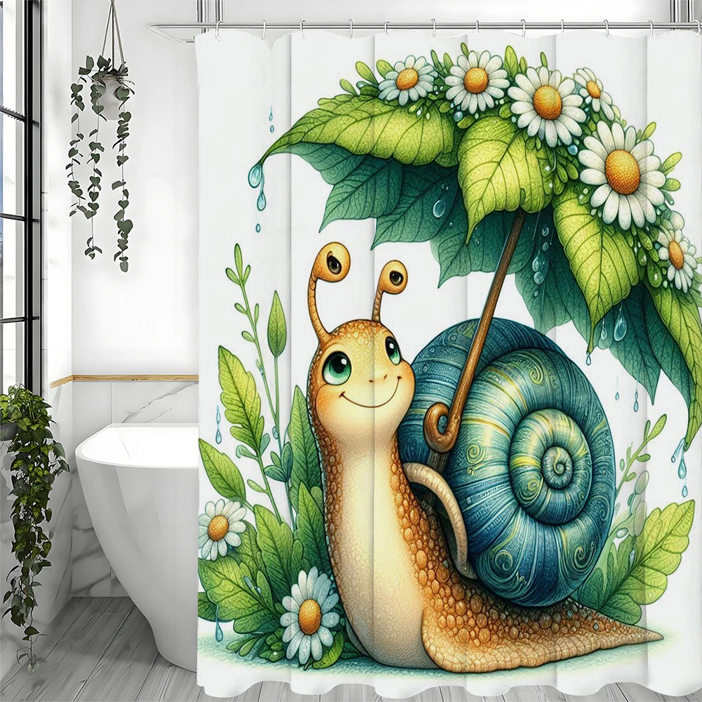 

Милая занавеска для душа с зеленым зонтиком и цветочным рисунком в виде улитки, декоративная занавеска для душа для ванной комнаты, водонепроницаемая занавеска для душа с крючком
