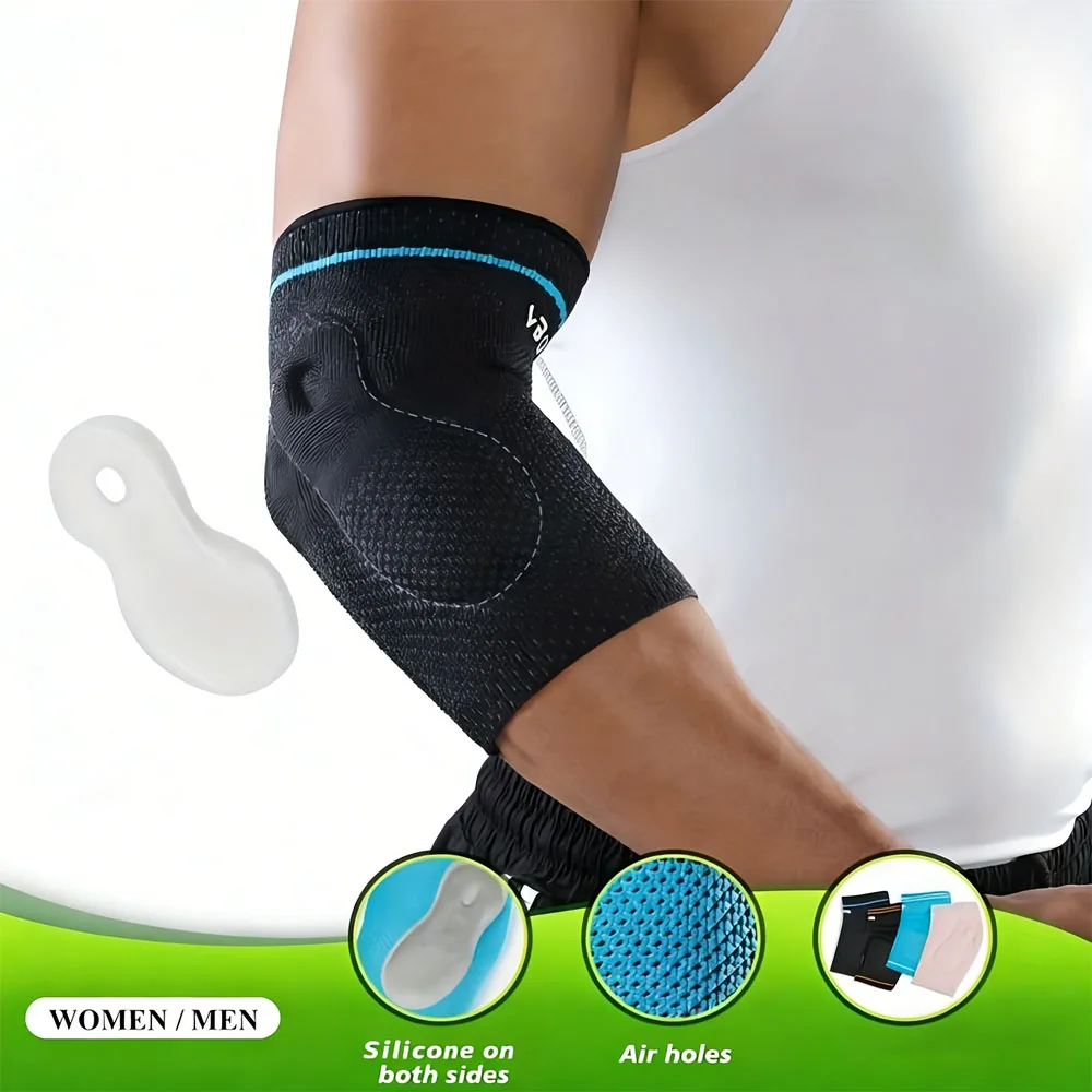 1pc 3D Knitted Elastic Breathable Unisex Elbow Support Arm Sleeves with Gel, Ergonomic Design & Air Holes for Men Women