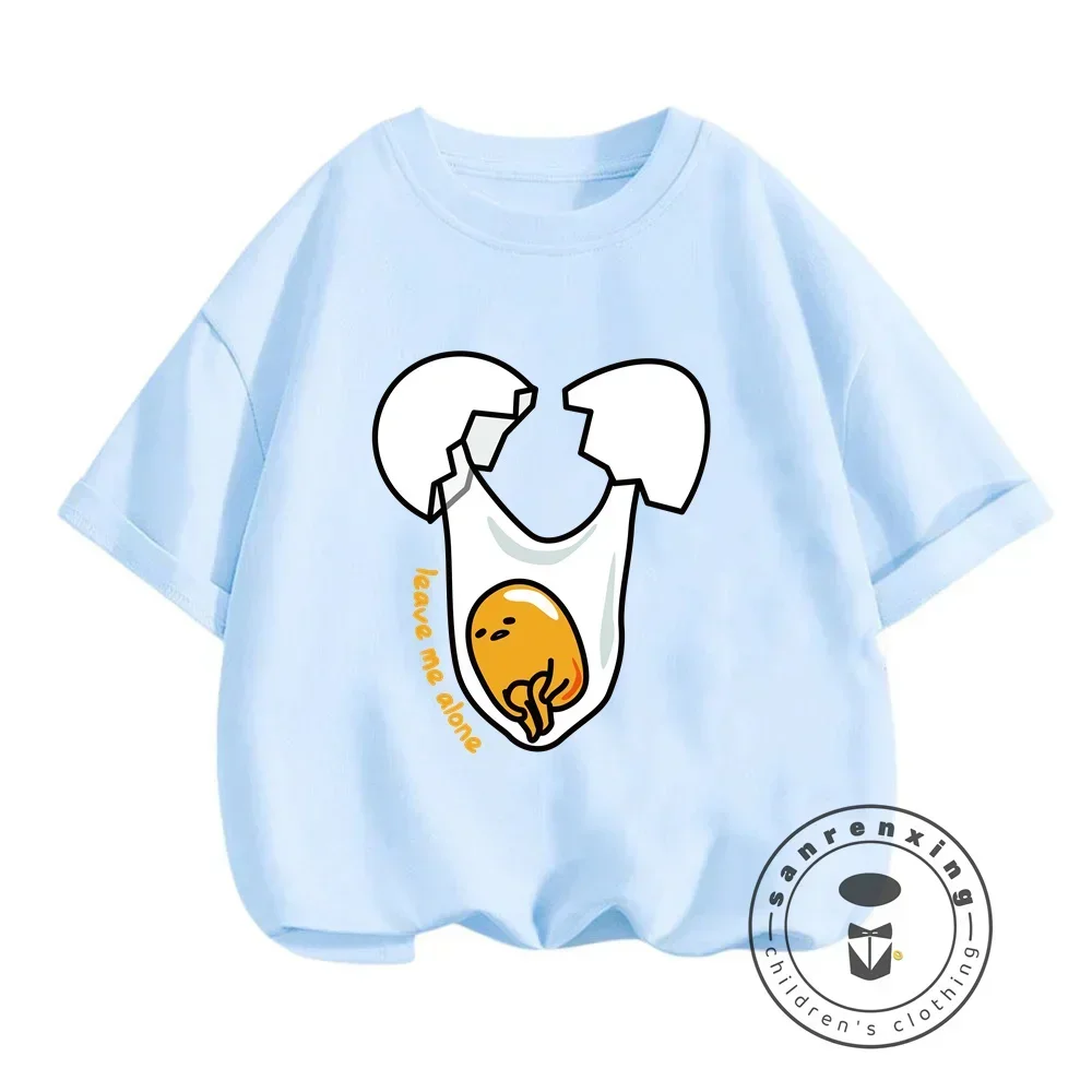 Japanese-Style Gudetama Charms Summer Cartoon Tees for Kids Cute O-neck Designs Soft Perfect for Boys and Girls Outdoor Fun