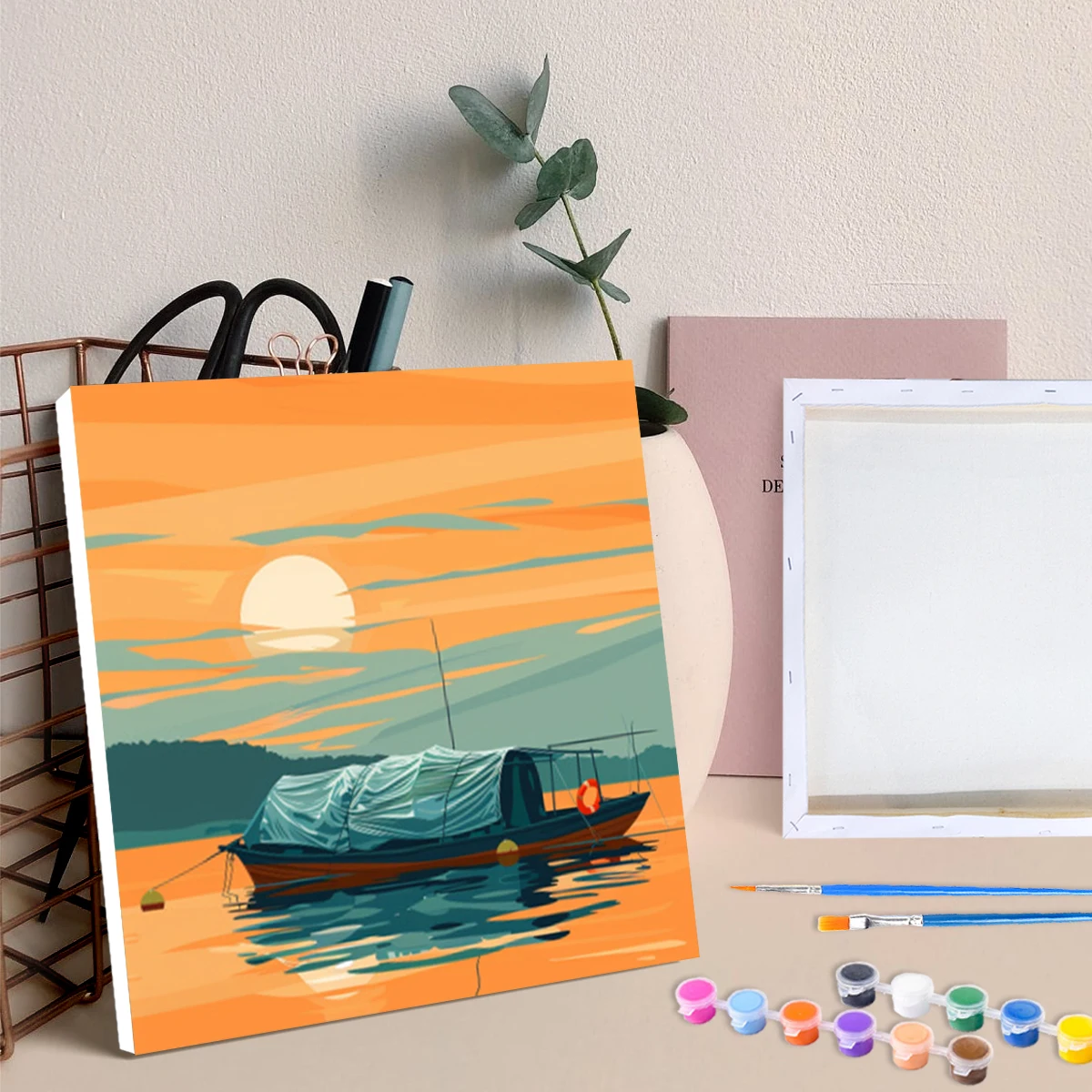 

RUOPOTY Framed Diy Paint By Numbers Kits Cartoon Sunset Diy Crafts Landscape Picture By Numbers Starter Kit For Diy Gift