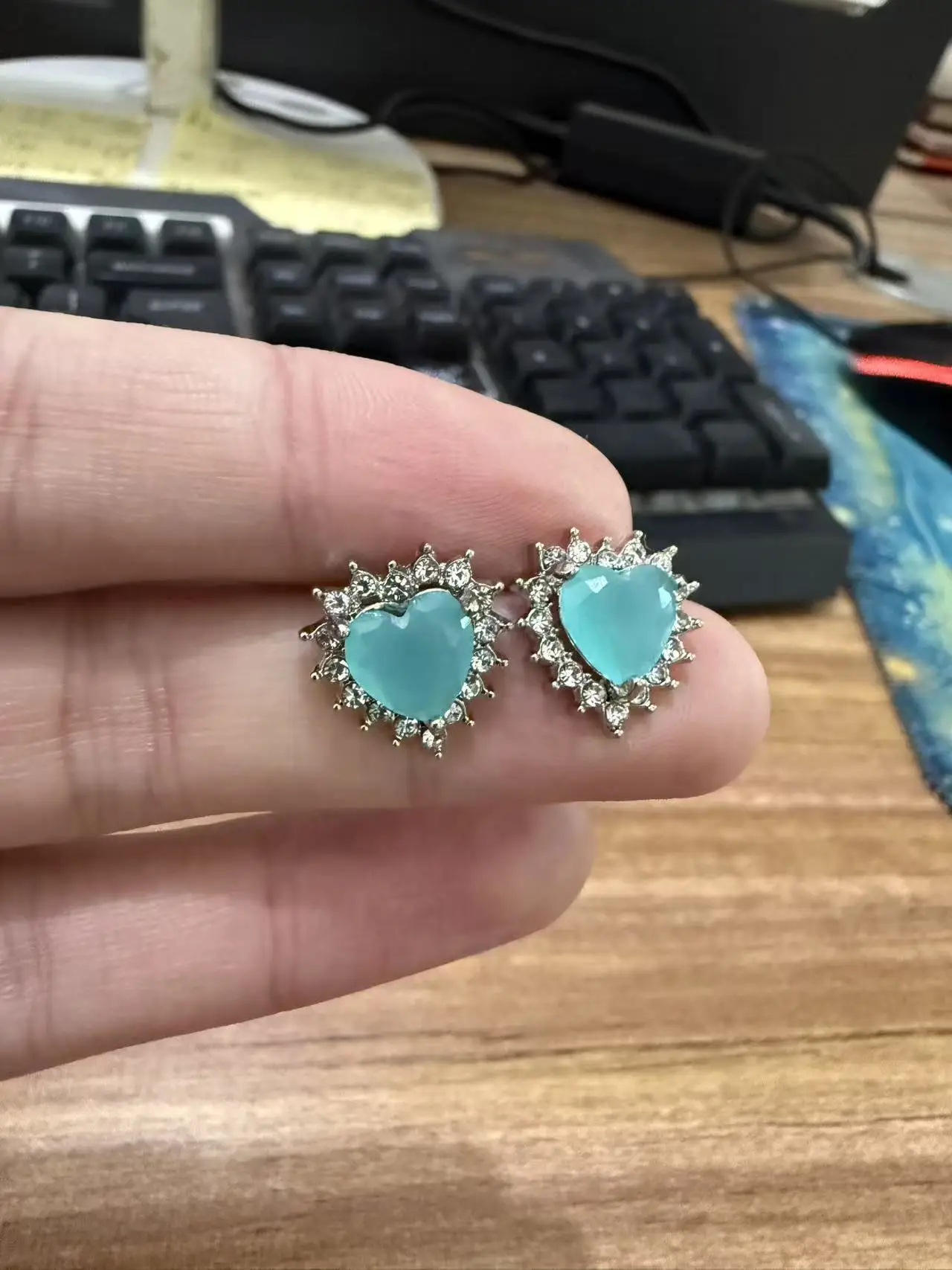 Jianjie Charming Women's Lake Blue Color Heart Shape Brilliant Zircon Earrings Delicate Shining Party Banquet New Ear Jewelry - view 4