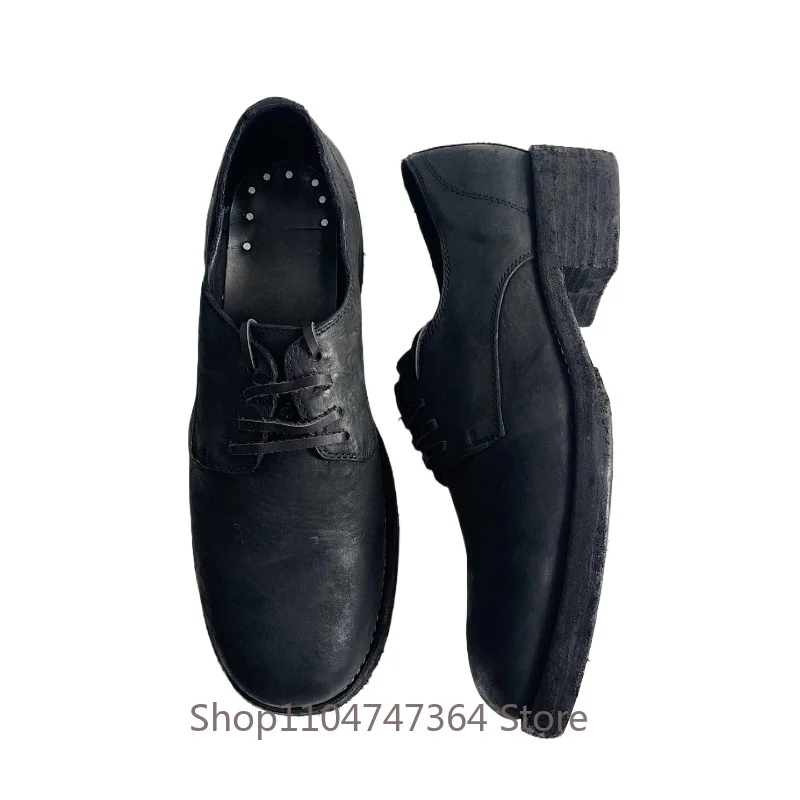 Handcrafted Washed Vintage Genuine Leather Black Casual Leather Shoes Men's Dress Work Outdoor Sport Cowhide Male Shoes