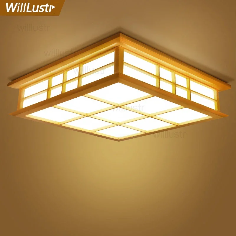 

LED Wood Ceiling Lamp Japan Wooden Light Hotel Home Dinning Bedroom Restaurant Acrylic Panel Ceiling Lighting