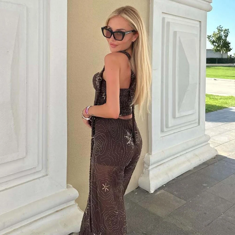 MUJER 2025 Perline Crop Top Donna con spalle scoperte Top a tubo Moda donna Canotta Top senza schienale per donna Estate Coquette Top femminile