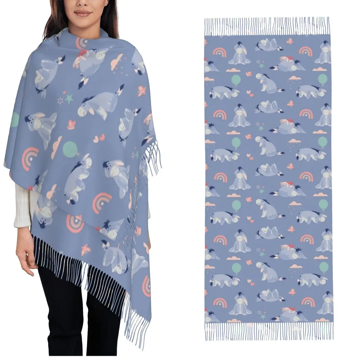 Pooh Bear Eeyore Donkey Shawl Wrap for Womens Winter Warm Long Soft Scarf Cute Cartoon Neckerchief Shawl Scarves