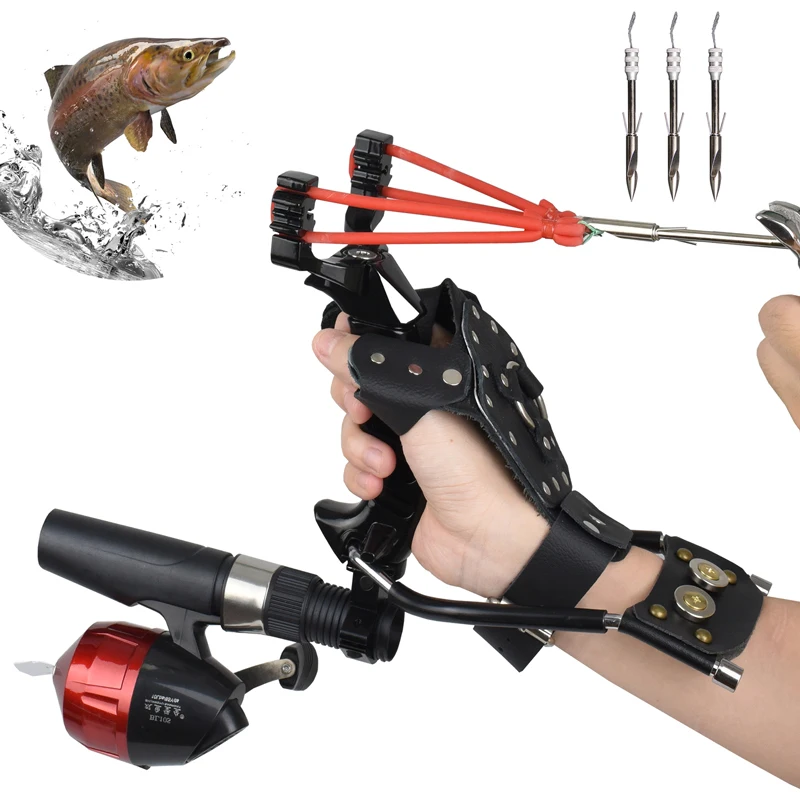 Powerful Fishing Slingshot with Wrist Rest Outdoor Hunting All-metal Material Sling Shot Large Catapult for Fishing and Ball