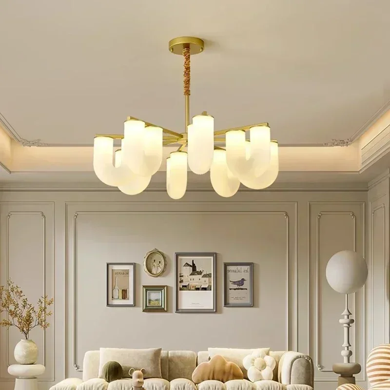 

Nordic U-shaped Lampshade Chandelier Lamp Living Room Bedroom Pendant Lights Middle Cream Minimalism Home Decor Led Table Lamp