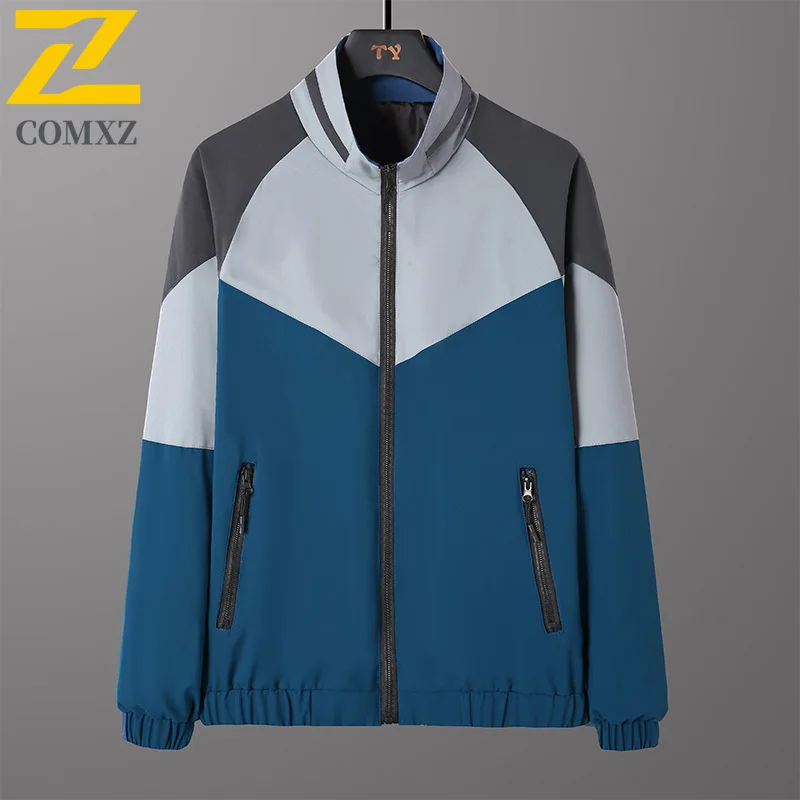 

Men Trendy Jacket Contrast Color Thin Stand Collar Adventure Fishing Hiking Jacket Travel Jogger Lightweight Baggy Windbreaker