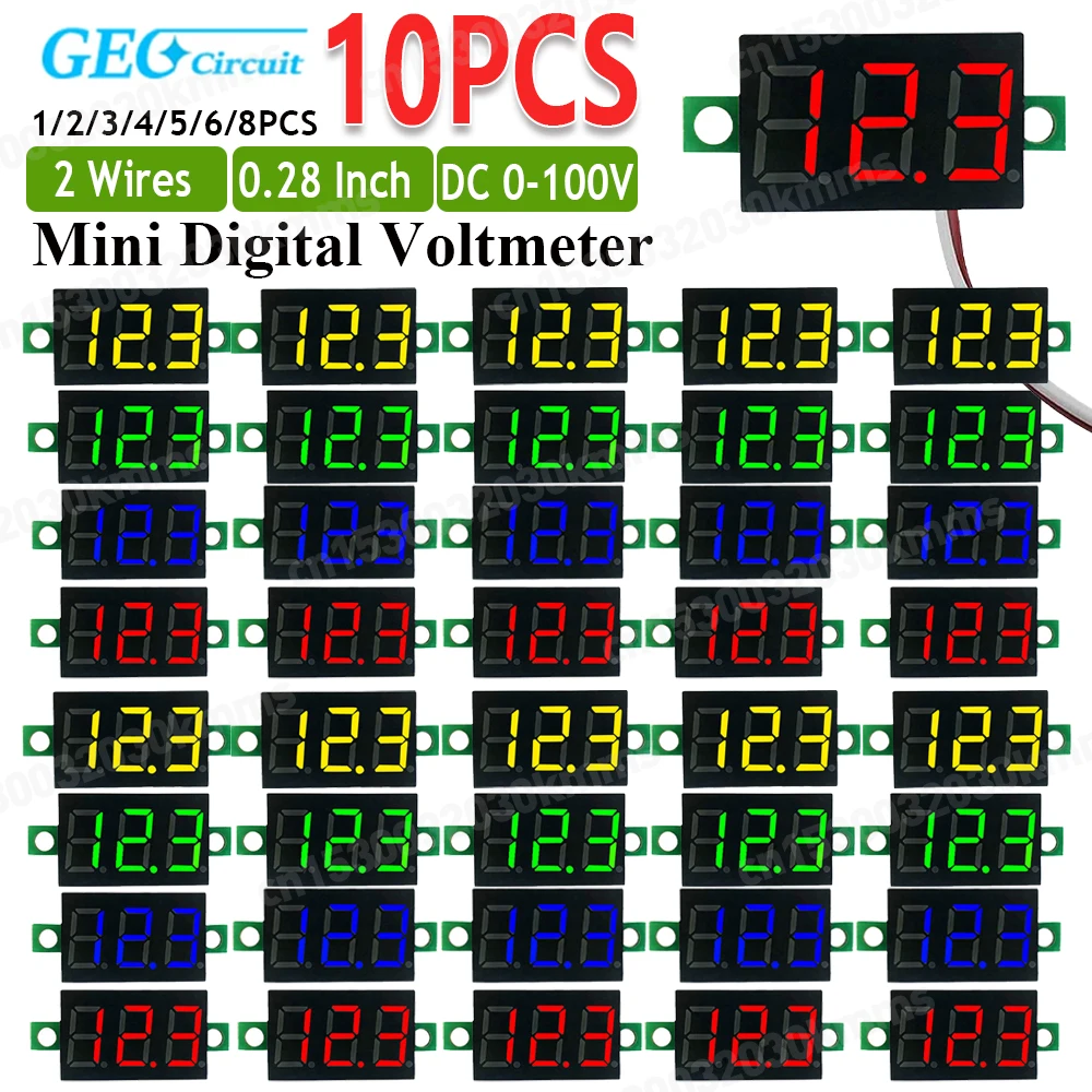 2 Wires Mini Digital Voltmeter Module Volt Meter 0.28 Inch LED Screen Voltmeter DC2.5V-40V Car Mobile Power Voltmeter Tester