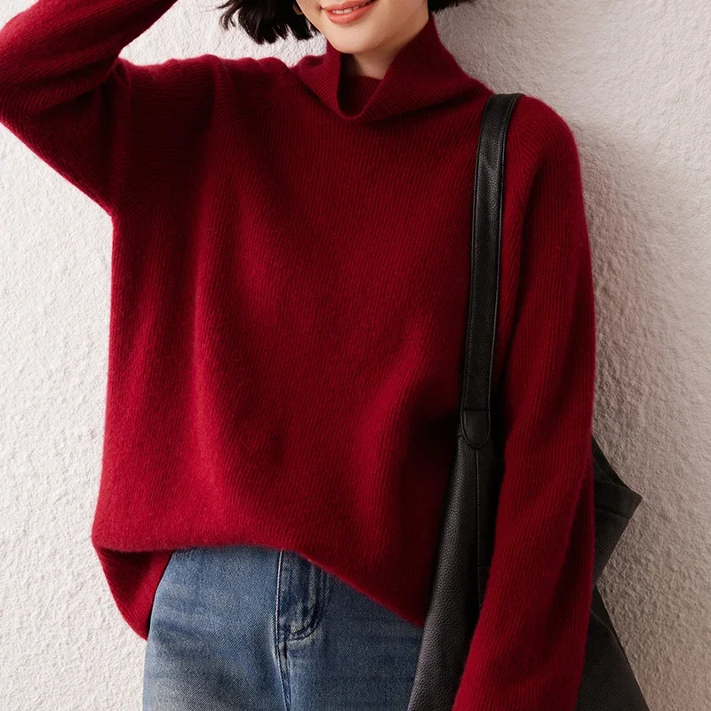 WinvyNee Cashmere Sweaters Women Long Sleeve Turtleneck Wool Casual Loose Thick Jumpers Solid Knitwear Pullover Winter A1044053