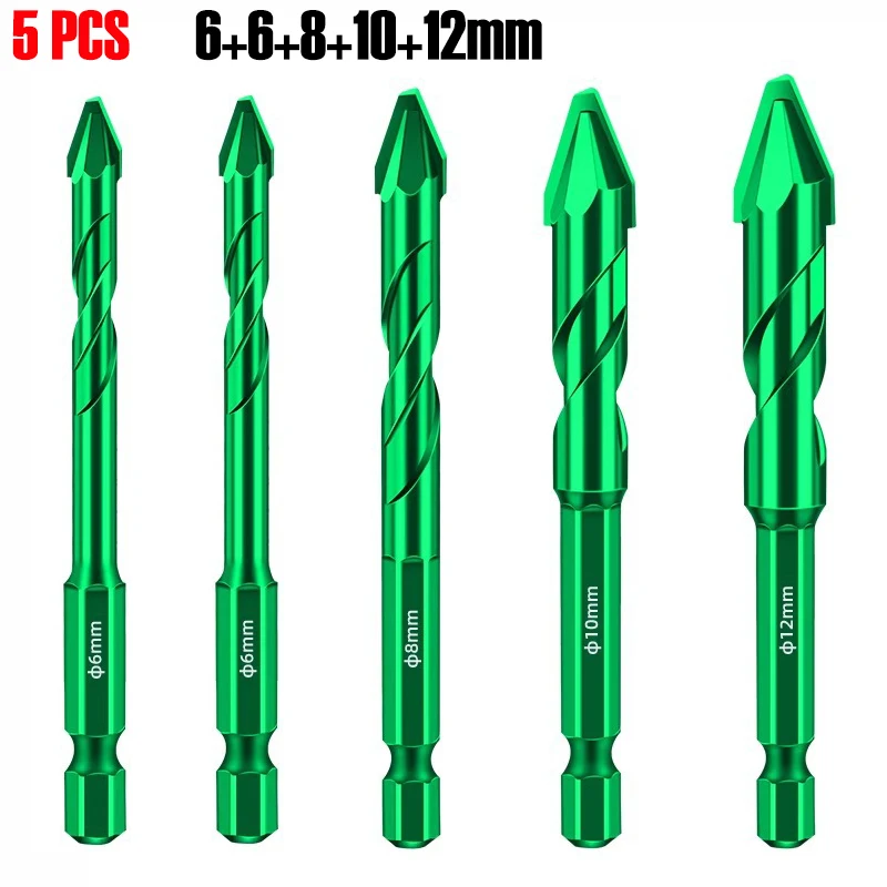 

5PCS Eccentric Drills Bit Set 1/4” Hexagonal Shank Glass Concrete Ceramic Tile Hole Opener Triangle Bits Rotary Tool Accessories