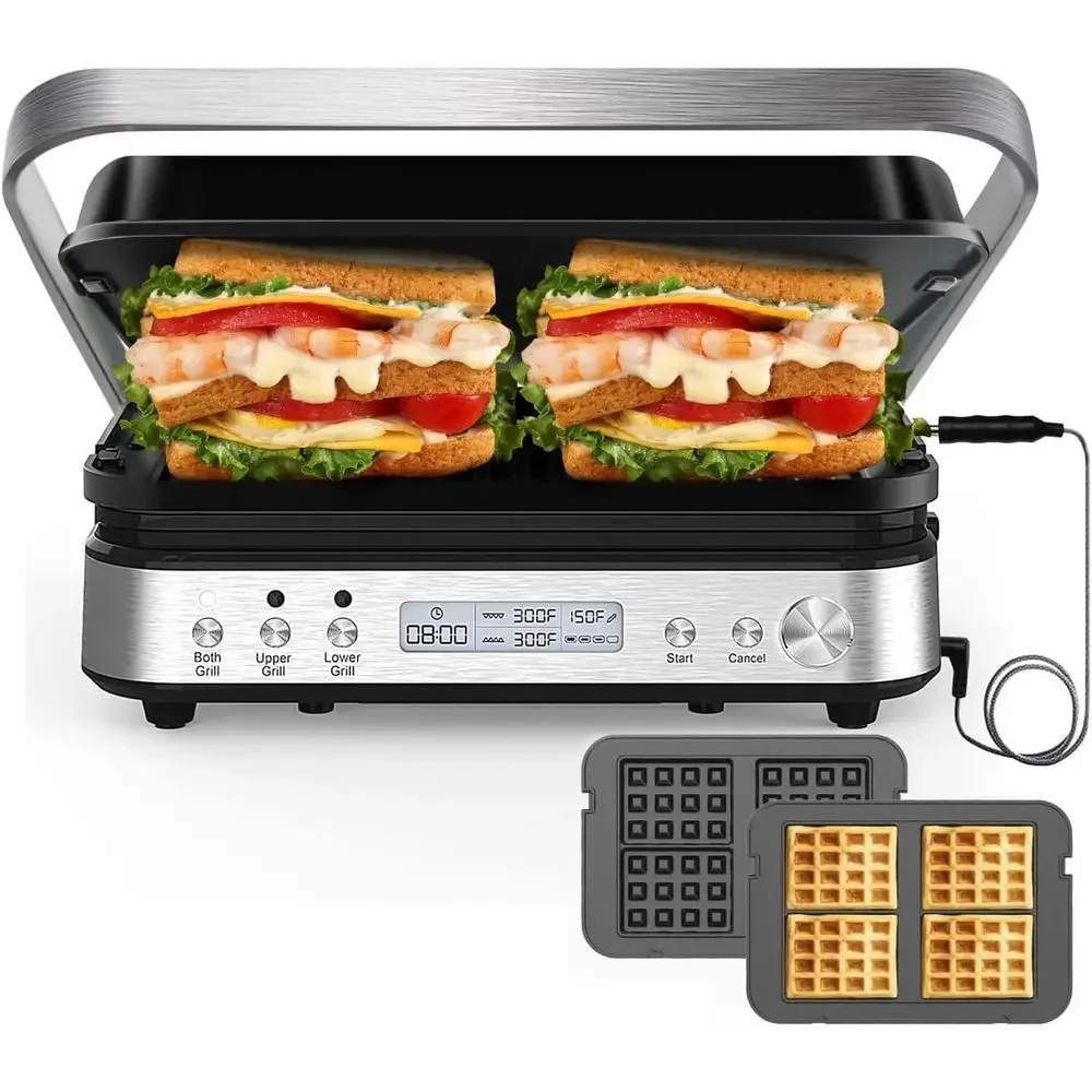 

CATTLEMAN Panini PrGrill Sandwich Maker with Removable Plates, 1600W, 6 in 1 Indoor Grill with Meat Thermometer, Electric Contac