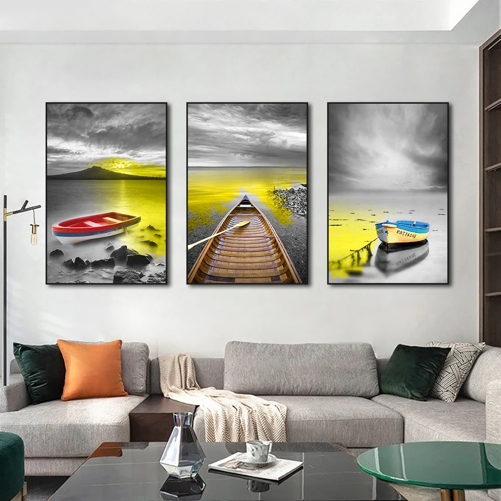 

Abstract Boat On The Sea Canvas Painting Modern Nordic Landscape Posters And Prints Wall Art Picture For Living Room Home Decor
