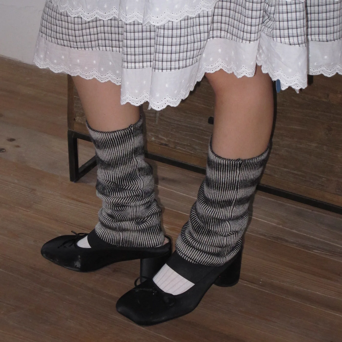 Leg Warmers Wool Blend Gradient Wave Korean Knitted Mid Calf Slouch Socks for Women Girls Y2K Harajuku Fall Winter Knee Sleeve