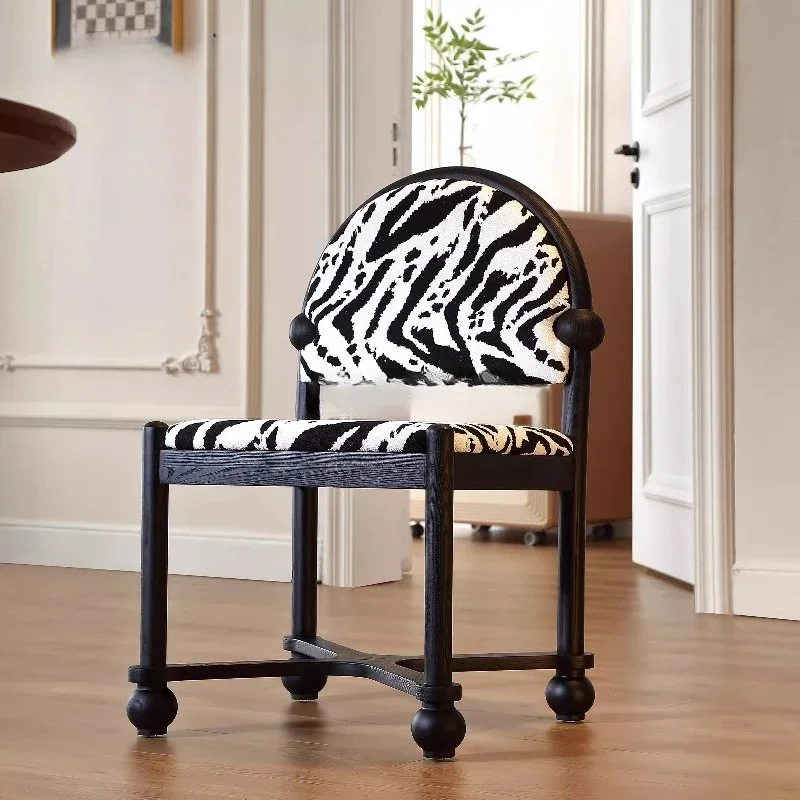 A  Leopard print solid wood retro makeup dining chair French casual home simple modern small apartment backrest