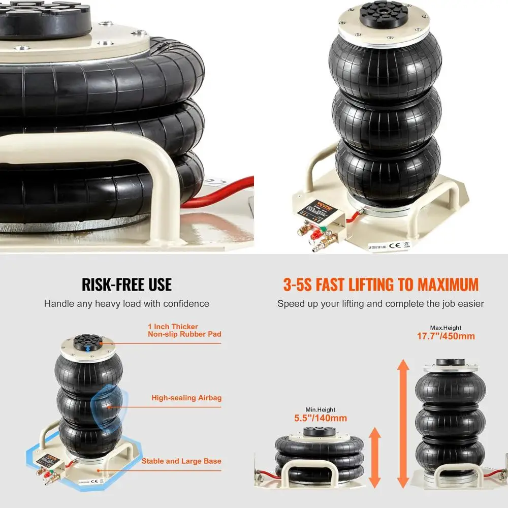 

3-Ton Triple Bag Air Jack, 6600 lbs Capacity, 450mm Lift, Fast Pneumatic Car Lift with Side Handles