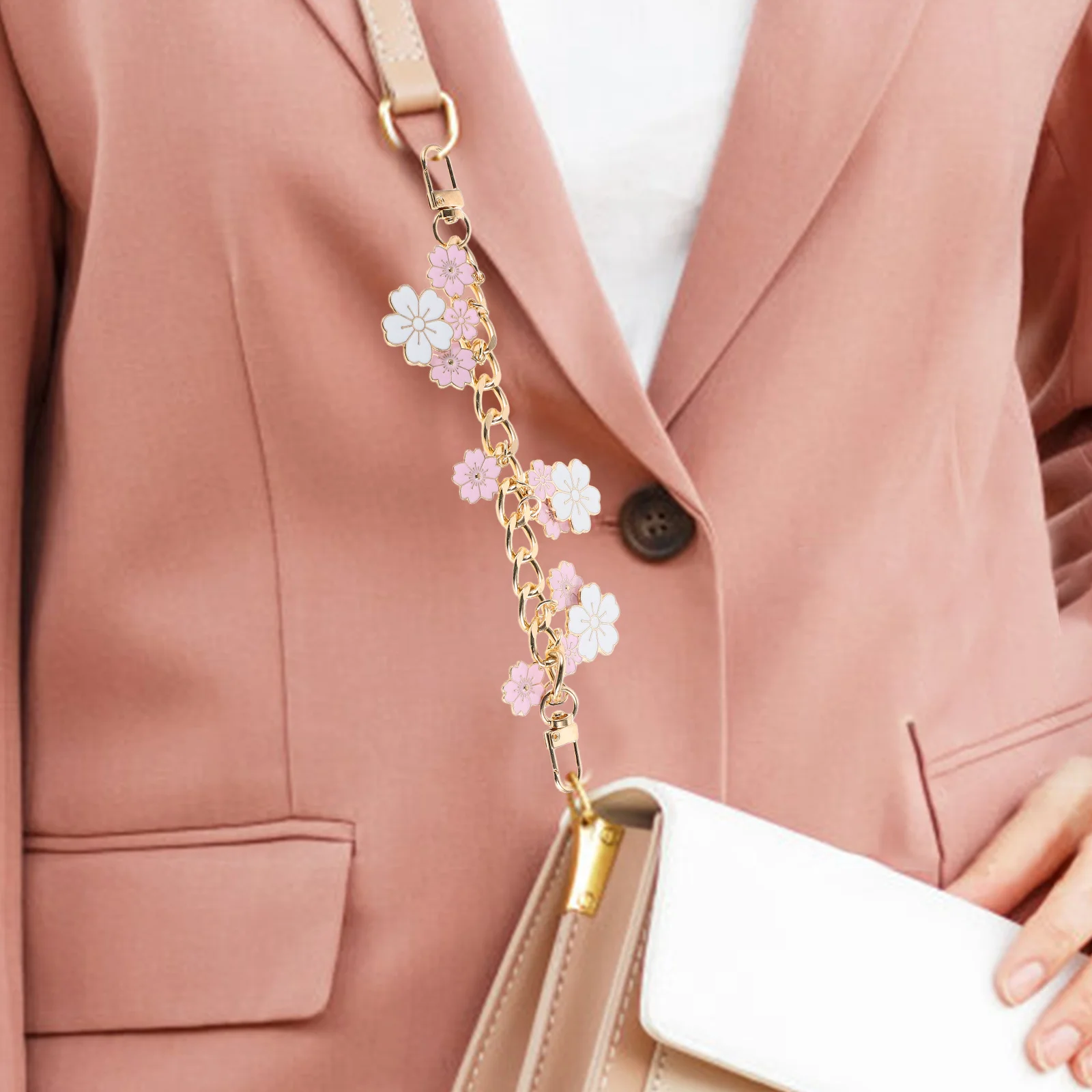 Bolsa corrente cinta extensor floral metal saco charme com fivela rotativa para bolsas crossbody acessórios de moda feminina
