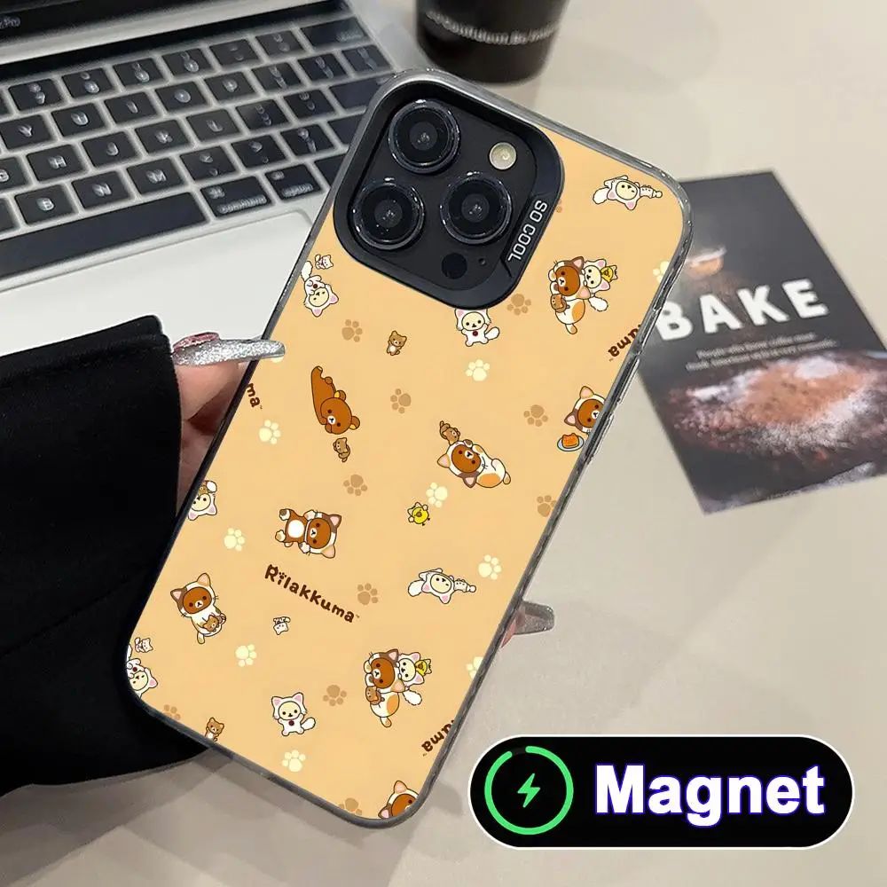 Anime R-Rilakkuma-S Phone Case for iPhone 17 16 15 14 13 12 11 Air Pro Max Plus Colorful Silver Magnet Cover