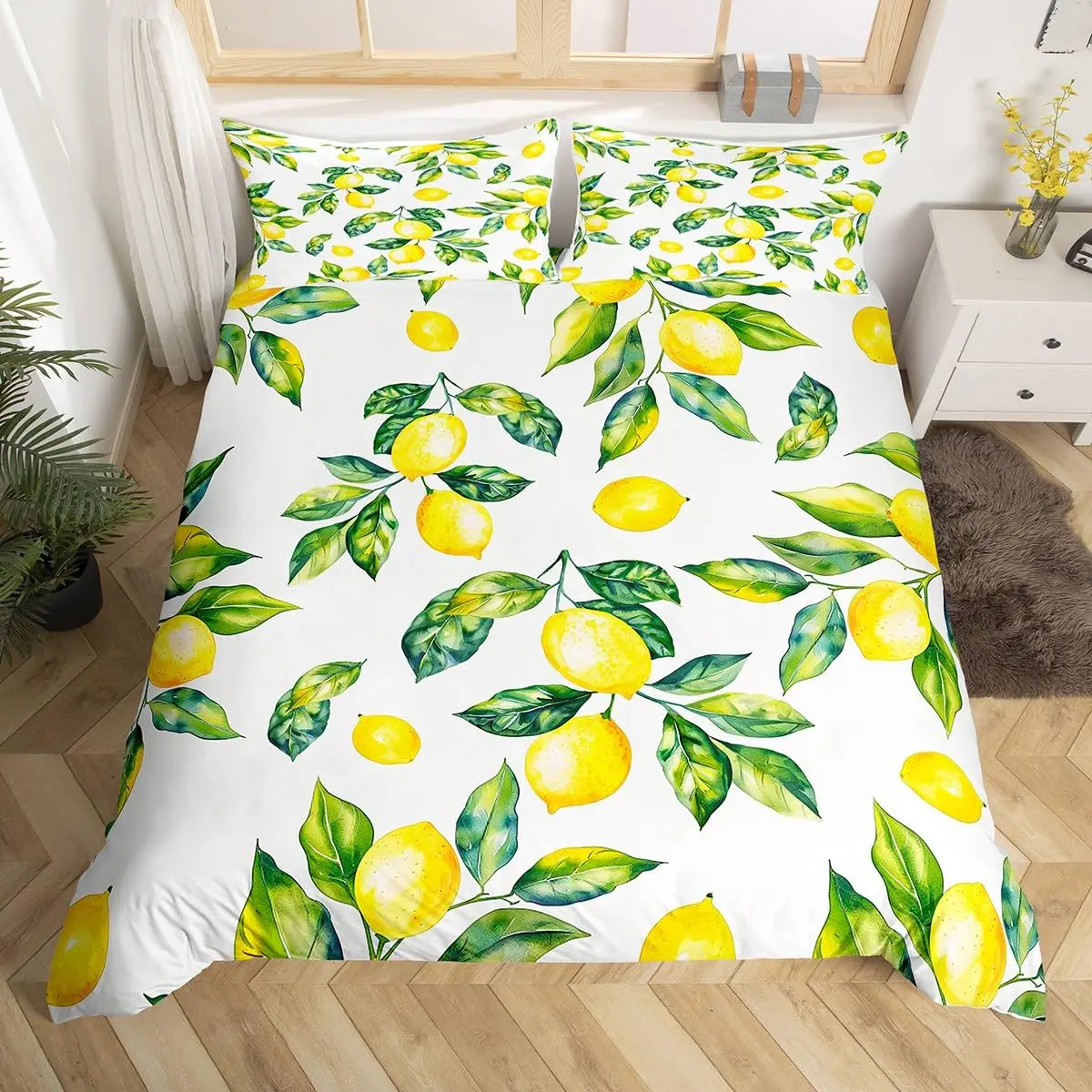 

Лимонный пододеяльник для девочек и мальчиков, детский пододеяльник с ботаническим лимонным узором, декоративный комплект постельного белья для комнаты с тропическими фруктами и молнией