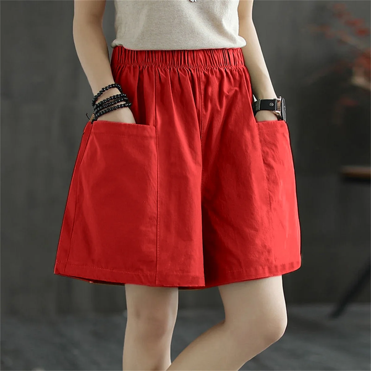 Frauen Gerade Cargo Kurze Hosen 2025, Solide Neue In Mode Frühling Sommer Shorts Tasche Elastische Taille Hose Casual Straße Hosen