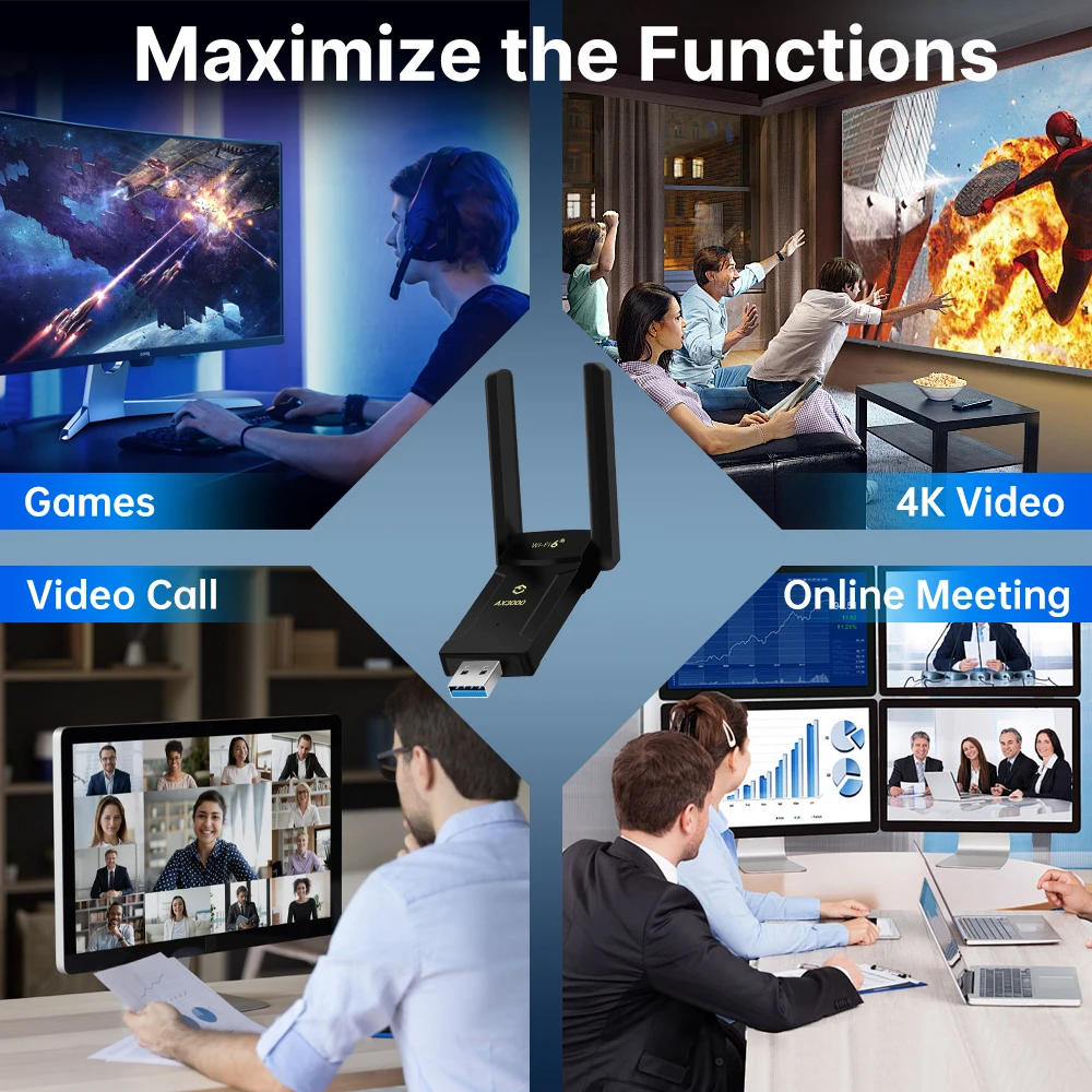 FENVI WiFi6E AX3000 USB محول 3000Mbps ثلاثي الموجات 2.4G/5G/6 جيجا هرتز 802.11AX WiFi6 بطاقة الشبكة استقبال لاسلكي دونغل ل Win10/11 #6