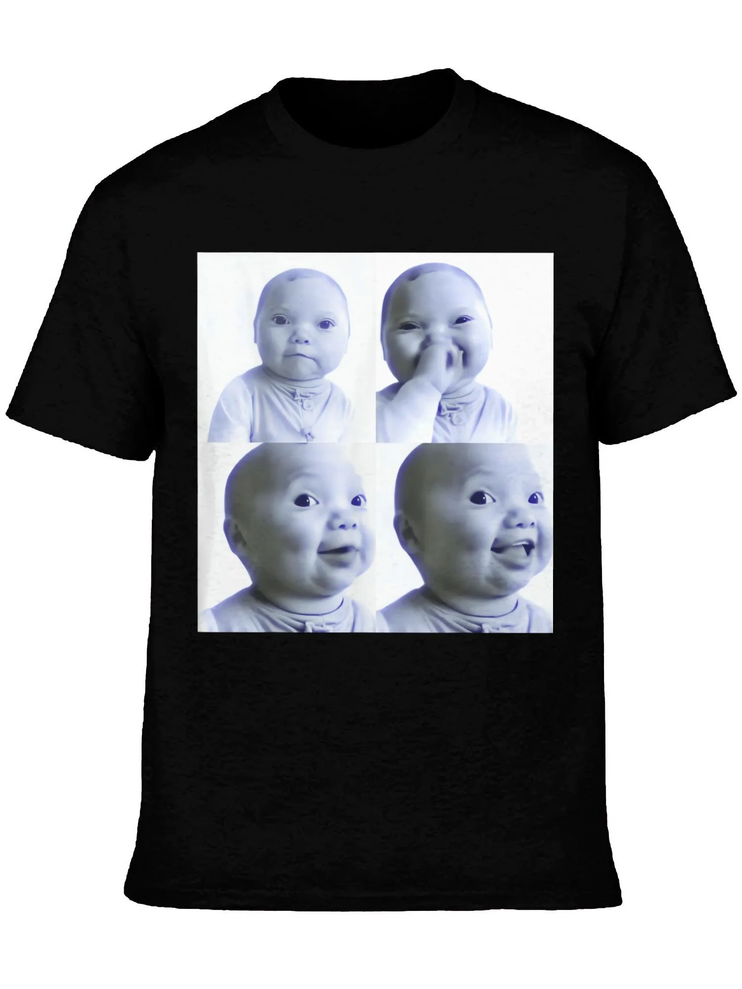 Fun AI Baby Meme T-shirt- Retro Smiling Baby Brainstorming Pattern Top Suitable for AI Enthusiasts- Casual Loose Unisex Shirt
