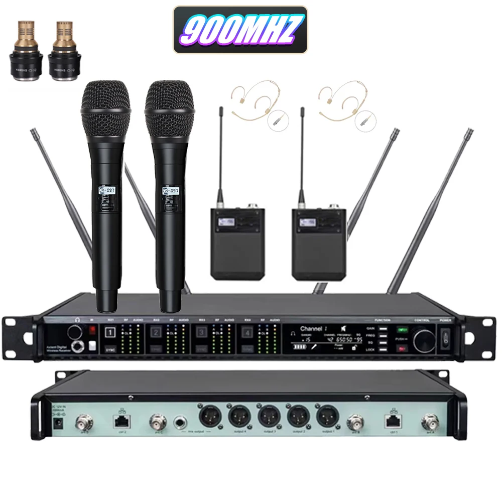 Paulkitson AD4Q KSM9 Professioneel Draadloos Microfoonsysteem 4-Kanaals 500/600/900MHZ Headset Microfoon Lavalier Voor Podium Buiten