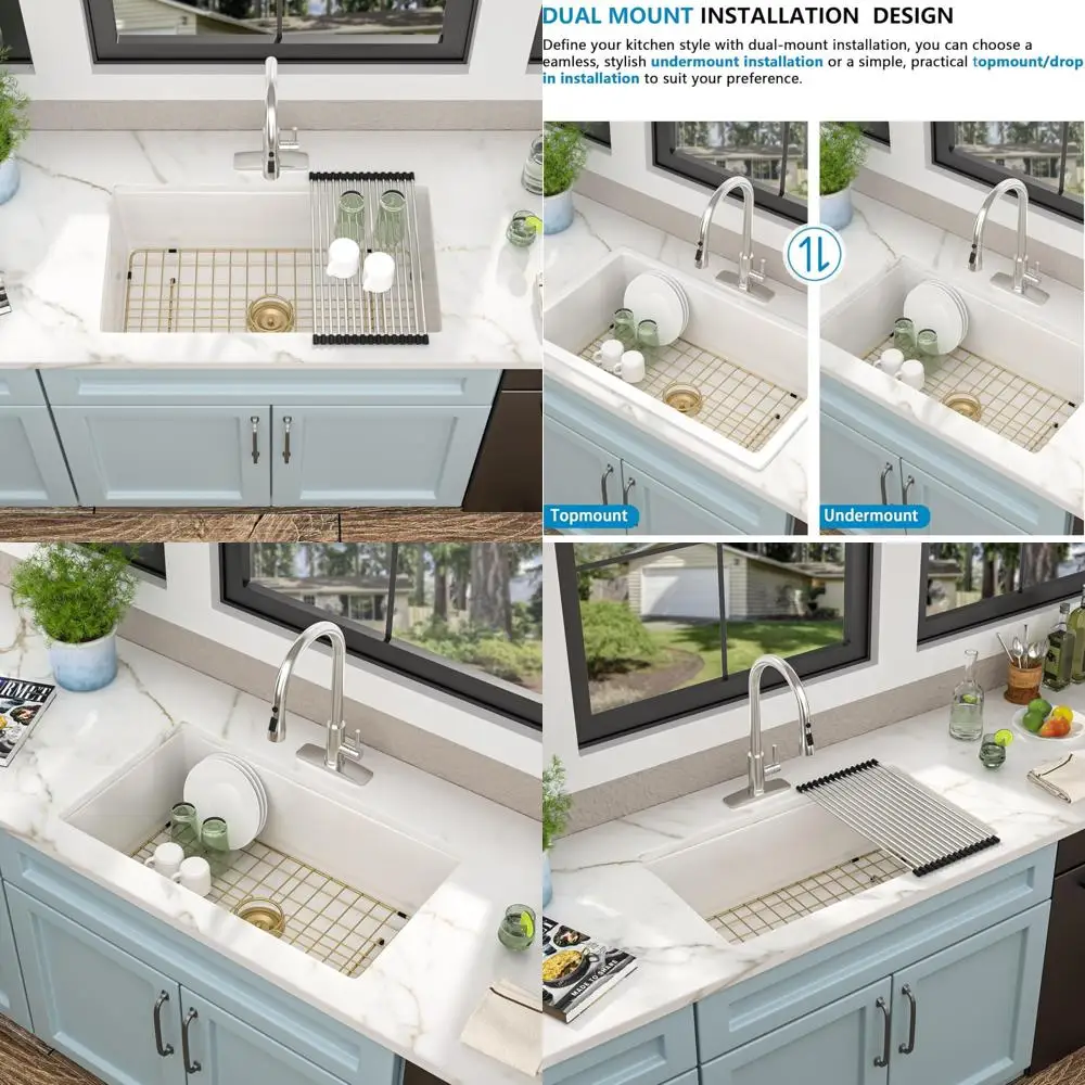 حوض المطبخ ذو اللمعان المزدوج من السيراميك Fireclay عالي التركيب - خيارات التثبيت العلوي 32 × 19 #1