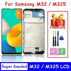 6.4'' Super AMOLED For Samsung M32 M325F M325F/DS LCD Screen Touch Digitizer Assembly M325 Display With Frame Replacement