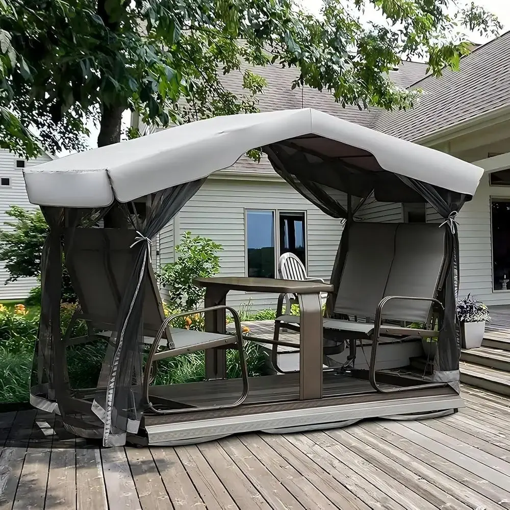 4-Seat Outdoor Glider Benches, Retro Metal Glider Chairs, Patio Swing Chairs for Garden and Lawn