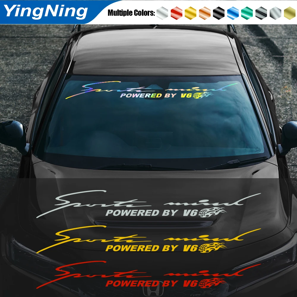 Sports Mind Powered By V6 Car Sticker Front Windshield Sunstrip Vinyl Decals JDM Racing Reflective Waterproof Auto Accessories