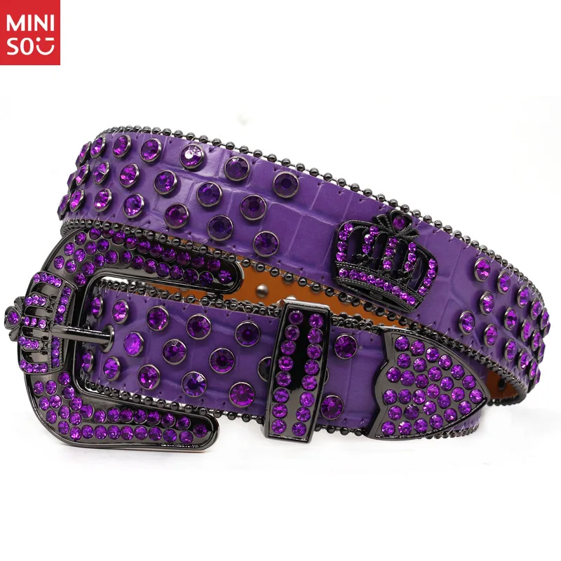 

Miniso Designer Crown Belt with Rhinestones, Punk Fashion Waistband for Men & Women