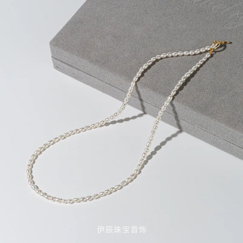 

3-4Mm -Shaped Small Rice Pearl Necklace Plain Chain OT Clasp